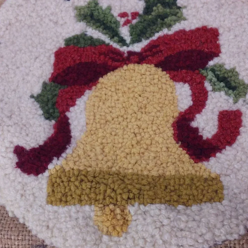 Vintage 80s Handmade Tapestry Needlework Christmas Decor NOEL Bell Needs Blocked